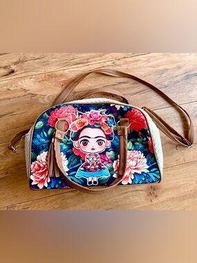 Frida Kahlo Floral Graphic Tote Bag - Brown and Multicolor